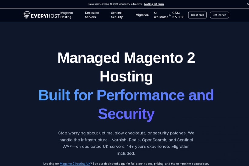 EveryHost website — Managed Magento hosting, built for performance.