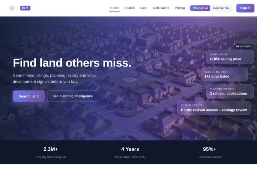 Nestline website — Find land others miss.