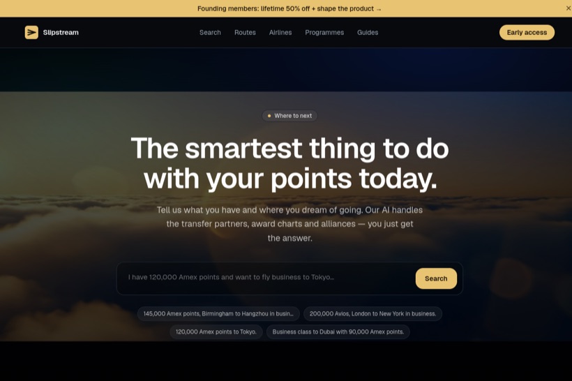 Slipstream website — The smartest thing to do with your points.