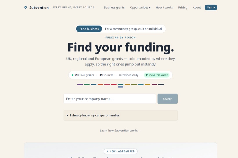 Subvention website — Find your funding.